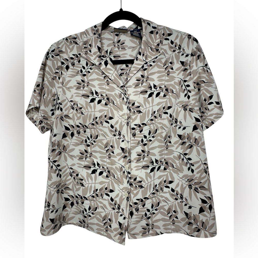 Laura Scott Beige and Black Leaf Print Shirt